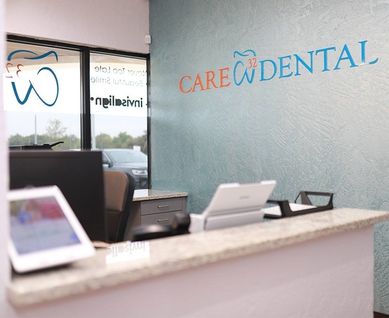 Reception desk at Care 32 Dental of Fort Worth