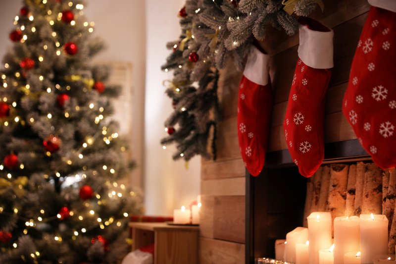 stockings hanging on the mantle